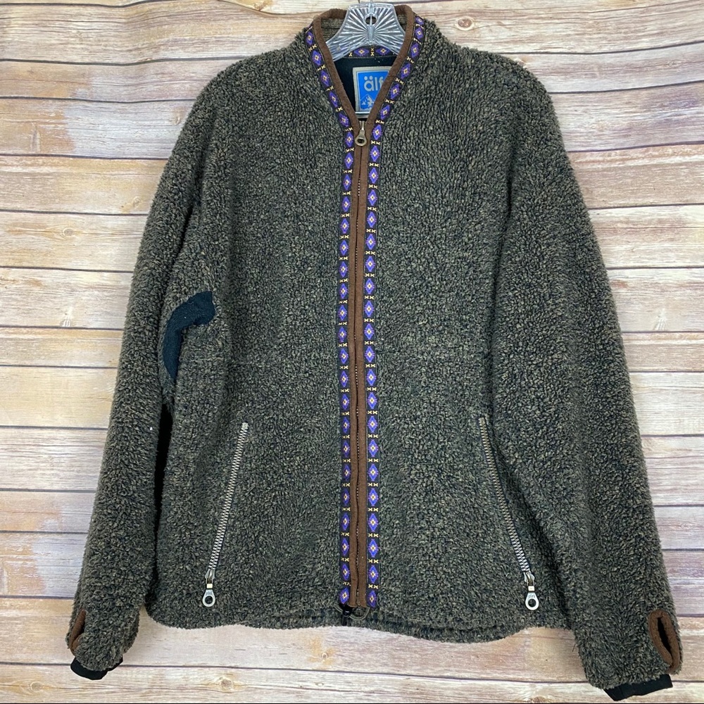 Vintage Alf Kuhl Jacquard Trim Fleece Zip Jacket,L